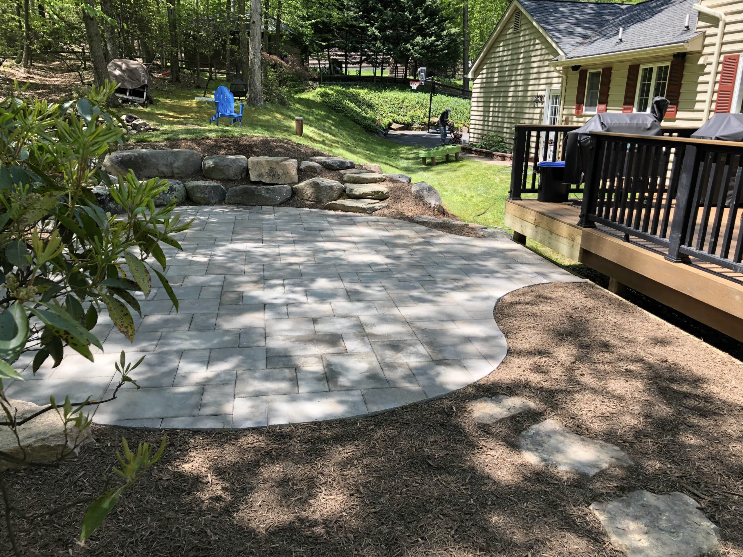 Flagstone Patio off Deck with Boulders