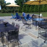 Large Flagstone Patio with Capped Stone Sitting Wall