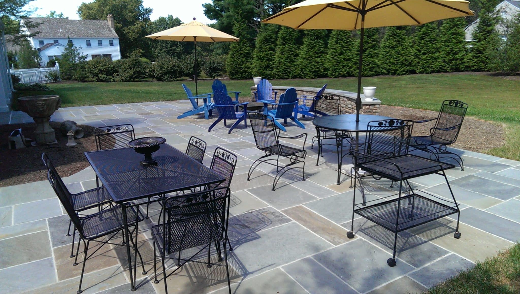 Large Flagstone Patio with Capped Stone Sitting Wall